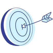 Illustration of an arrow hitting the center of a light blue target, symbolizing the precision needed in effective onboarding.