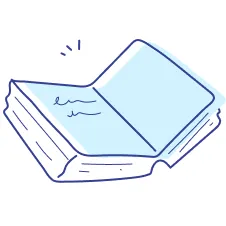 Illustration of an open book with blue-tinted pages containing wavy lines, suggesting text. The book appears to be animated and stylized, perfect for visualizing employee training materials or process documentation.