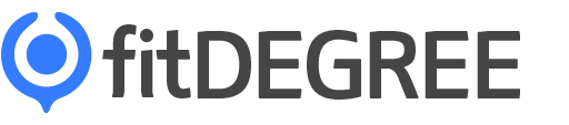 Logo of fitDEGREE featuring a blue circular symbol on the left and the brand name in black text on the right, ideal for organizations focusing on employee training and onboarding.