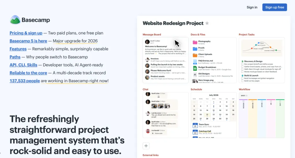 Basecamp centralized team communication and project management