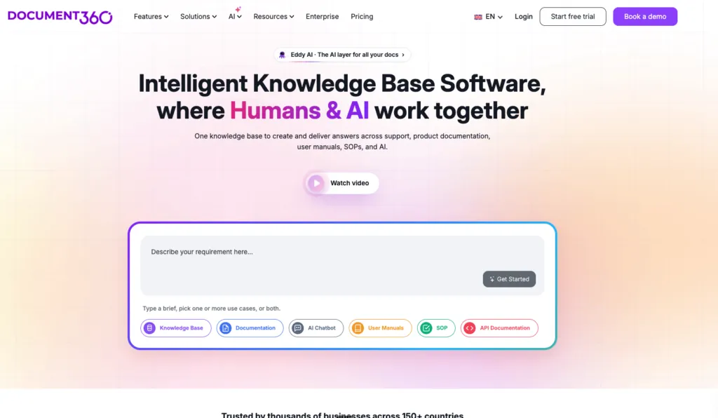 Document360 showing a structured knowledge base with versioned documentation