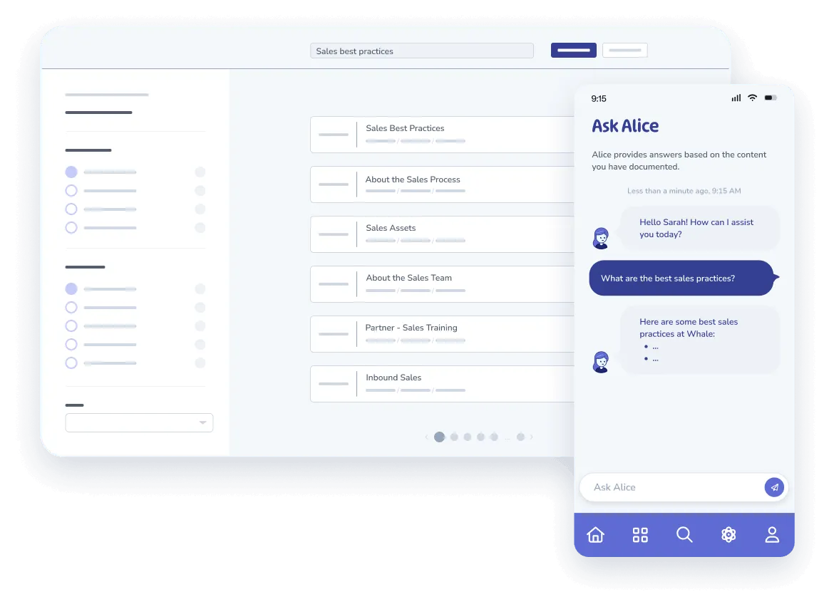 Ask Alice in the Whale mobile app answering a question from documented content