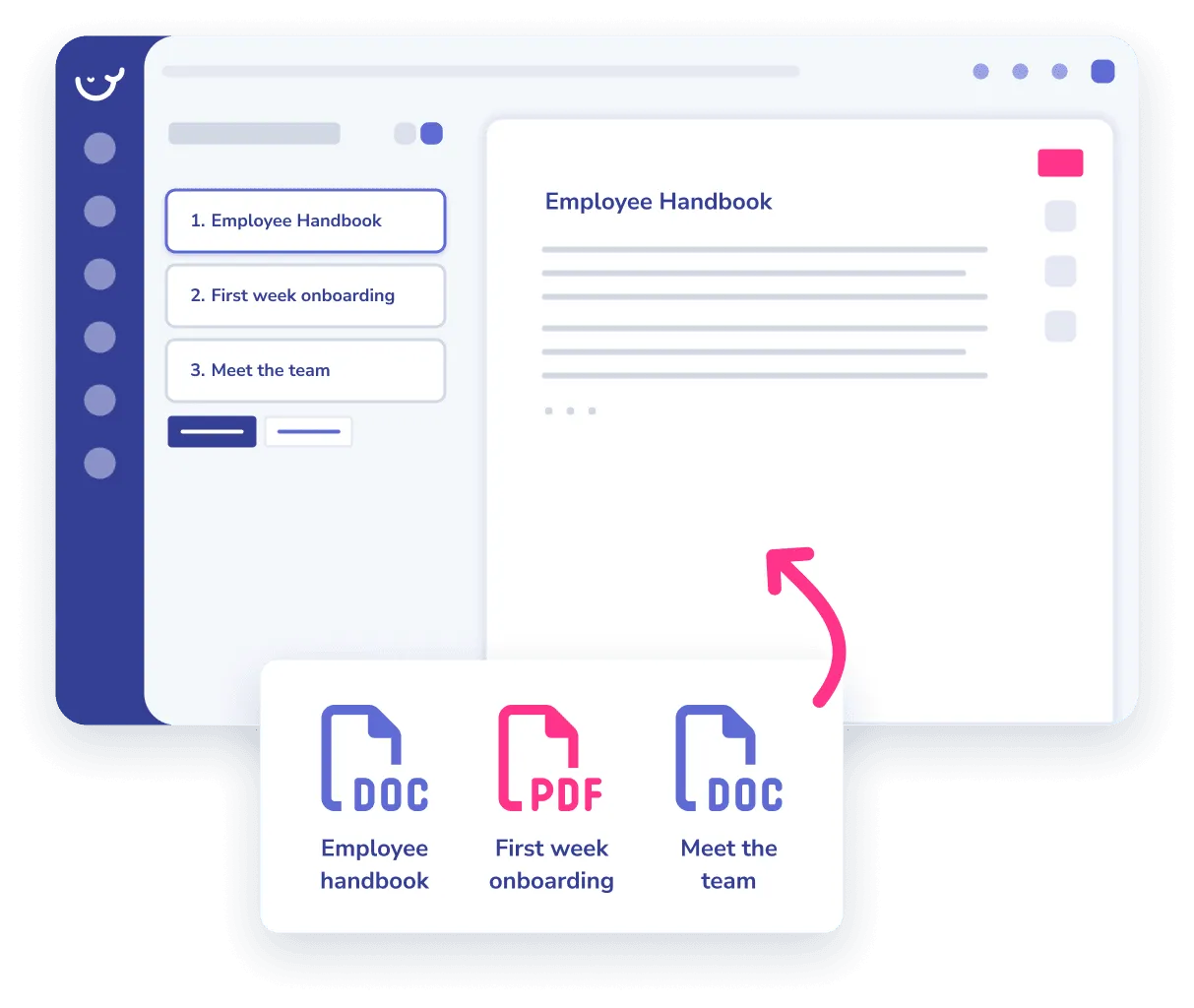 Existing DOC and PDF files imported into Whale as an organized employee handbook