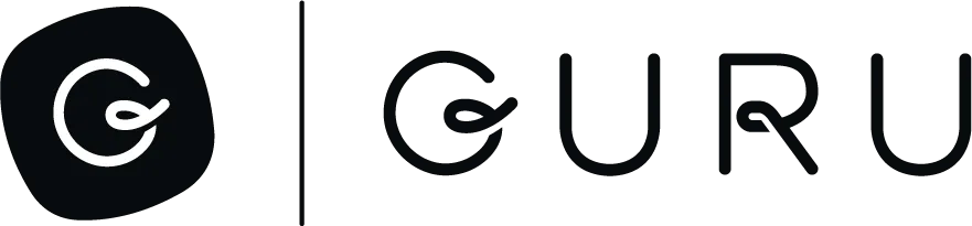Guru logo featuring a stylized "G" in a circular shape on the left, accompanied by the word "GURU" in bold uppercase letters to the right, embodies efficiency akin to well-crafted process documentation.