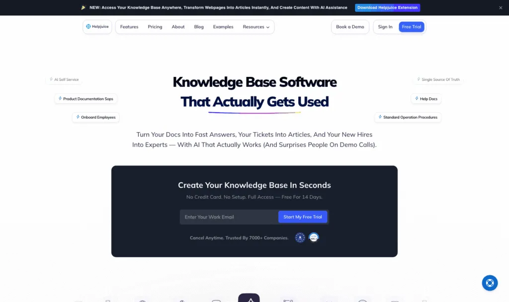 Helpjuice homepage showing its customizable knowledge base software