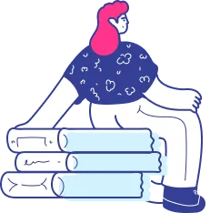 person sitting on books, watching a roles and responsibilities slide