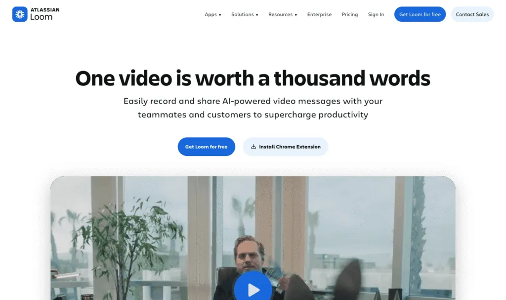 Loom homepage showing its AI powered screen recording and video messaging product