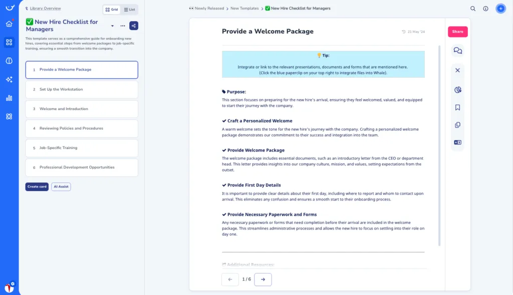 New Hire Checklist for Managers in Whale
