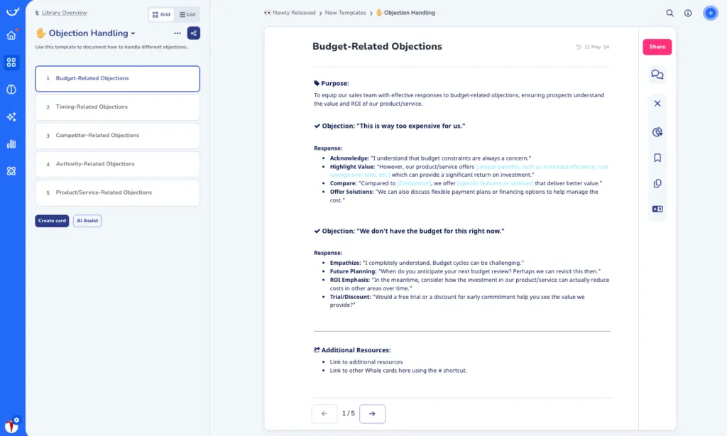 Objection Handling Template in Whale