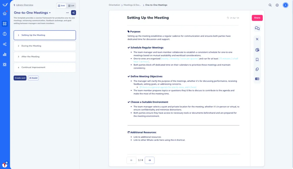 One on One Meeting Template in Whale