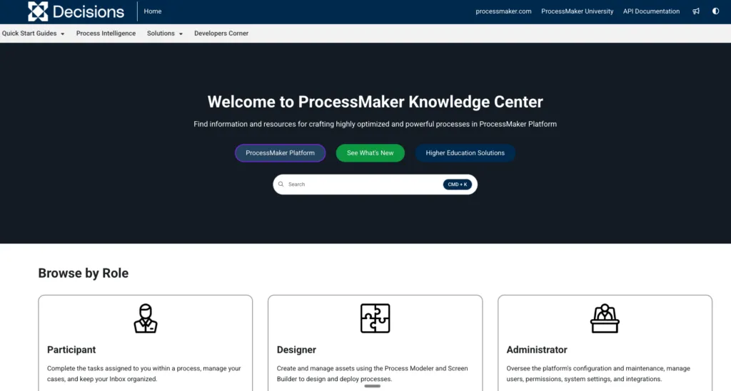 ProcessMaker, now part of Decisions, showing its low-code BPM and process automation platform