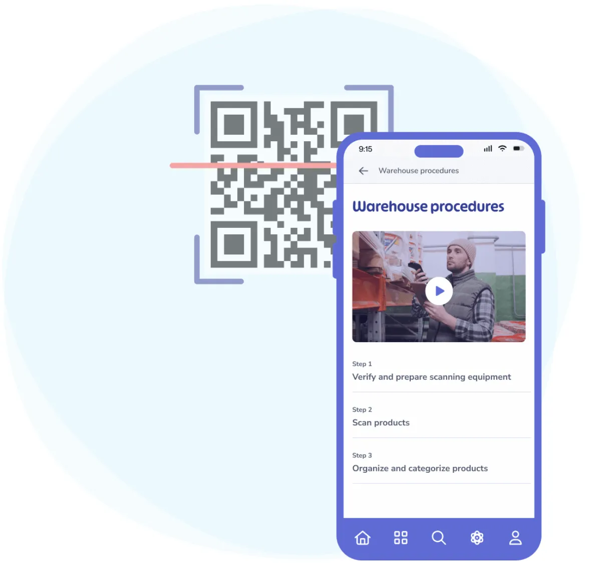 Scanning a QR code opens a procedure in the Whale mobile app