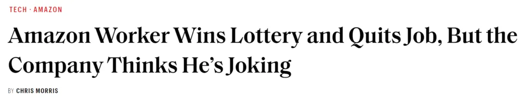 Amazon worker wins lottery and quickly quits job, questioning company procedures.