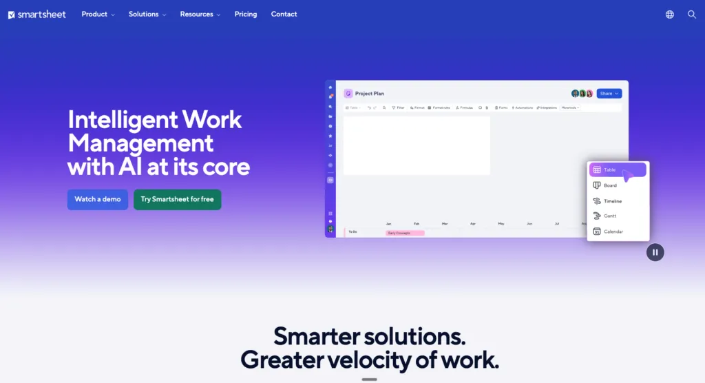 Smartsheet spreadsheet-style project management interface