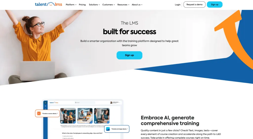 TalentLMS showing course management and learner progress tracking