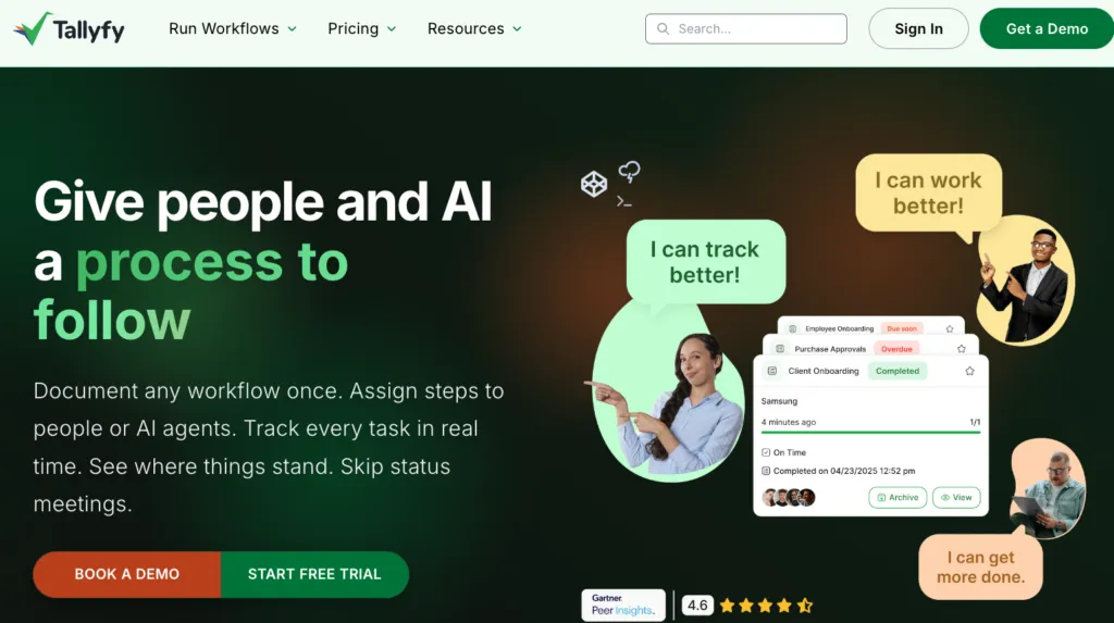 Tallyfy showing a workflow-driven SOP with built-in task tracking