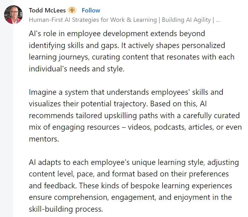Todd McLees quote on AI in employee training