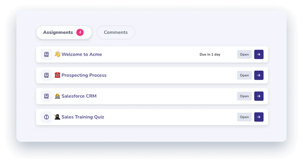 Whale training dashboard listing assigned guides and who has completed each one