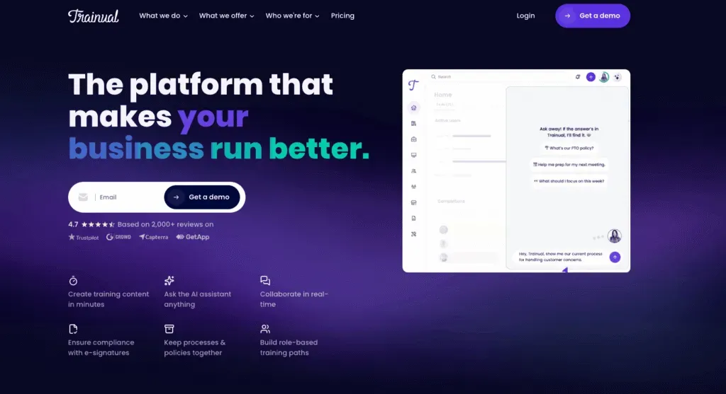 Trainual homepage showing its training and onboarding platform