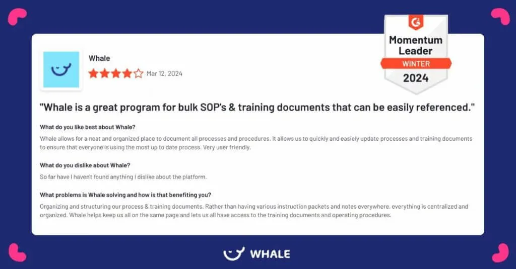 Whale software review on G2