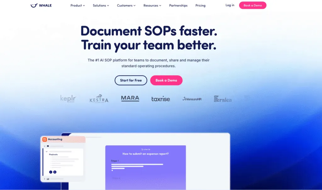 Whale SOP documentation onboarding and training platform