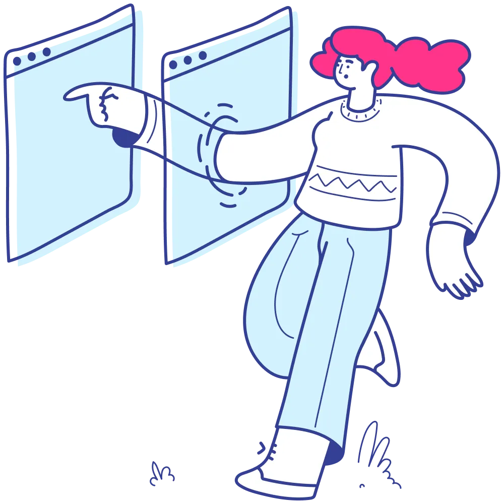 Illustration of a person pointing at process documents on screen