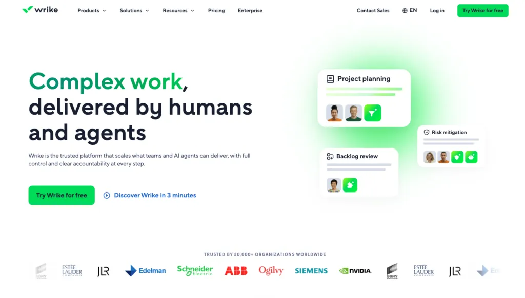 Wrike cross-team project management and reporting interface