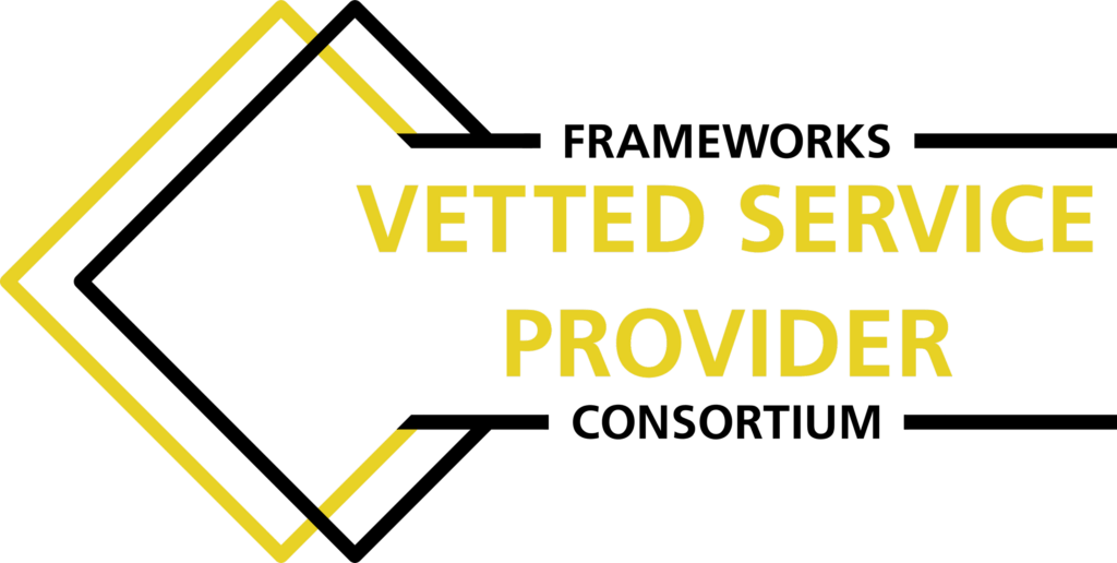 Black and yellow logo with the text "Vetted Service Provider" in bold yellow letters inside a diamond shape, representing adherence to SOPs.