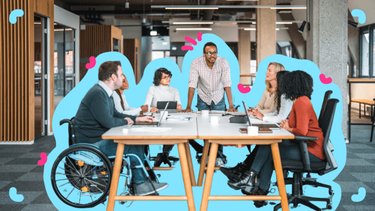 A team in an office living the principles of People process technology