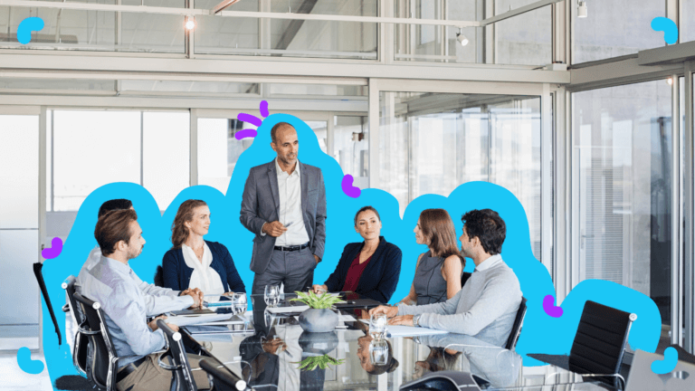 Work team discussing their business organization chart