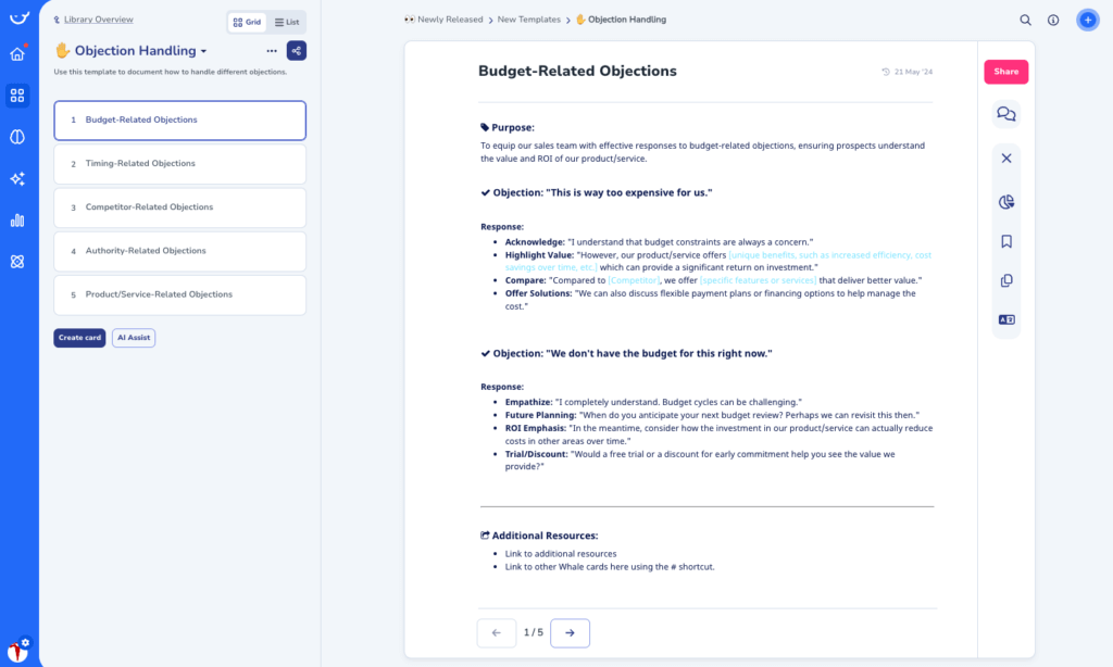 Objection Handling Template in Whale
