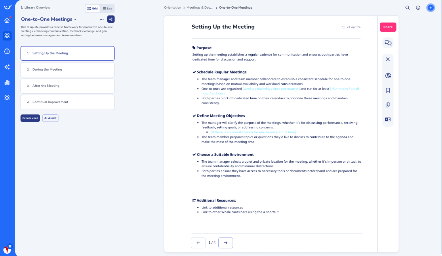 One on One Meeting Template in Whale