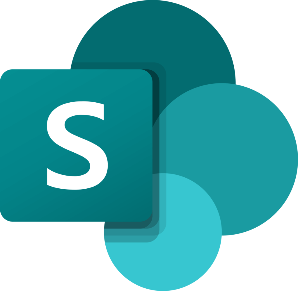 Microsoft SharePoint logo featuring a stylized "S" in a green square, overlapping three differently-sized green and turquoise circles, represents an ideal tool for onboarding and managing SOPs.