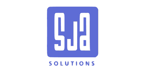 Logo of SJA Solutions, featuring stylized capital letters "SJA" inside a blue square and the word "SOLUTIONS" below it.