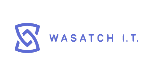 Logo of Wasatch I.T. featuring a stylized blue shield with an interlocking design next to the text "Wasatch I.T." in blue.