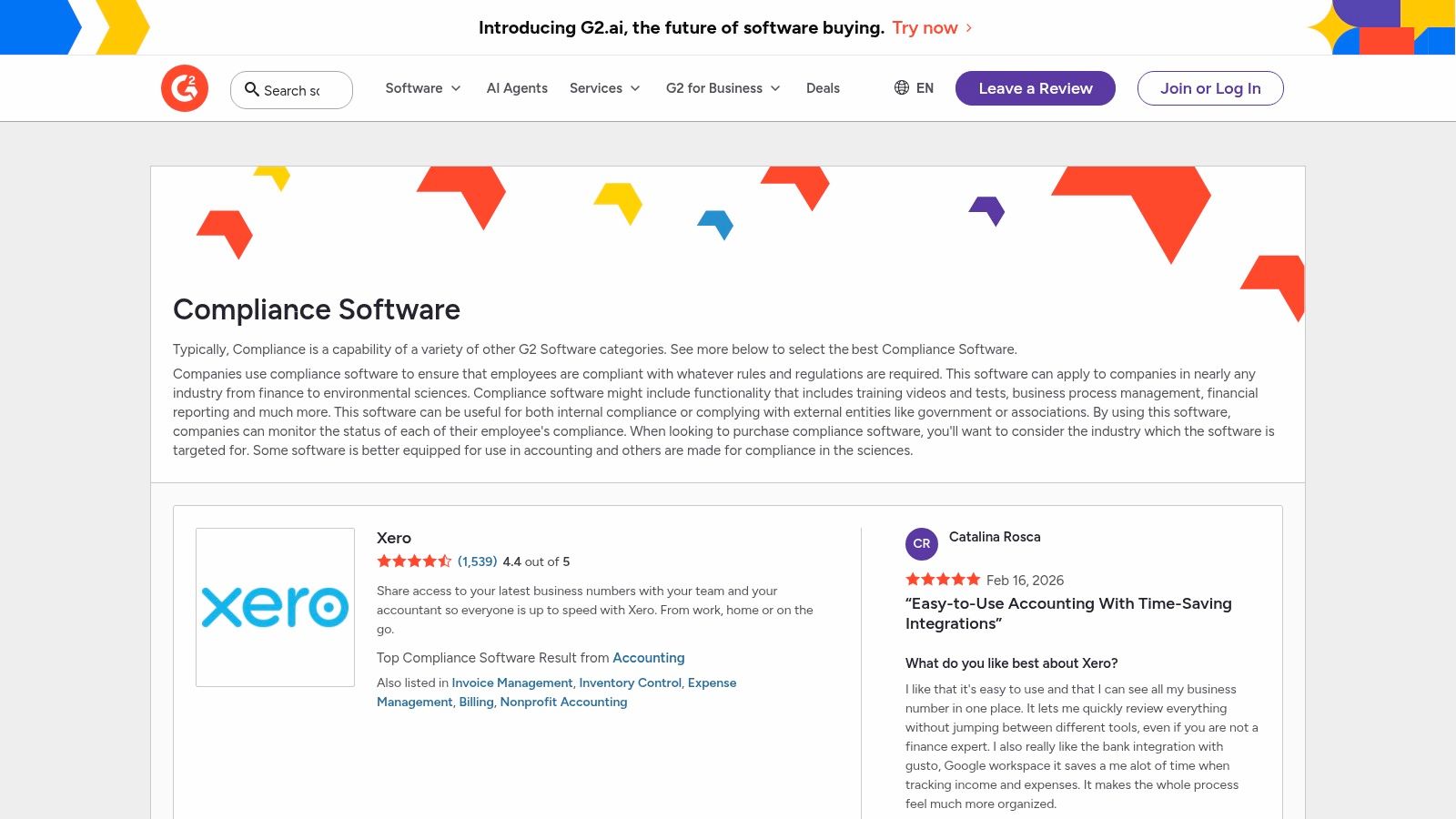 G2 – Compliance/Compliance Management Software Category