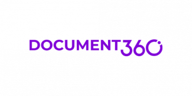 The image shows the Document360 logo in purple with "DOCUMENT360" written in uppercase letters and a circular graphic around the number 6, perfectly capturing its role in streamlining process documentation.