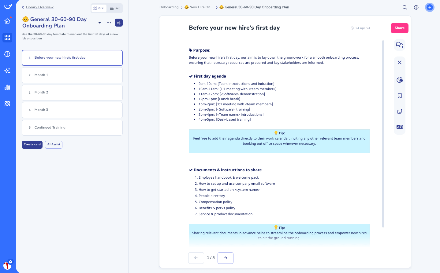 30 60 90 Day Onboarding Plan Template in Whale