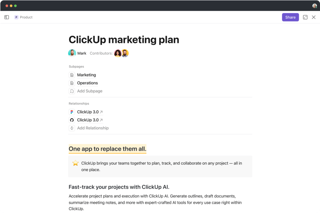 A screenshot of the clickup software | Trainual alternative
