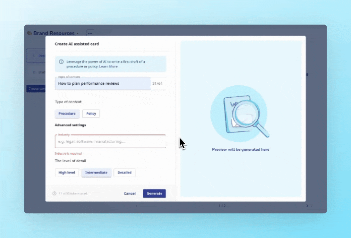 A screen displaying a magnifying glass, providing visual aid for employee training on processes and SOPs.