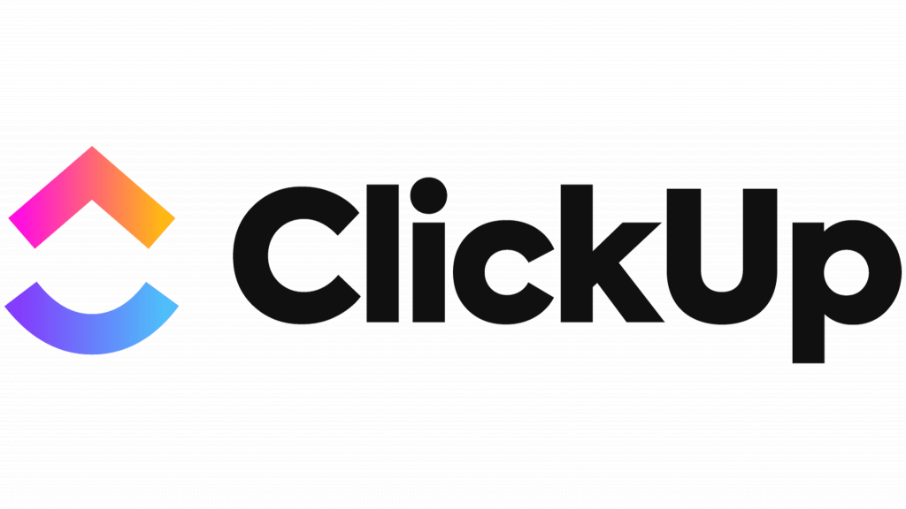 The ClickUp logo features a stylized, multicolored arrow pointing upwards on the left and the word "ClickUp" in black text on the right, signifying progress and growth ideal for onboarding and employee training.