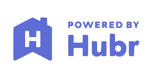 Logo of Hubr, featuring a stylized house icon with the letter "H" inside and the text "Powered by Hubr" to the right of the icon. All elements in monochromatic purple.