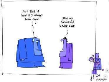 A cartoon illustrating a man and woman discussing and documenting SOPs and processes.