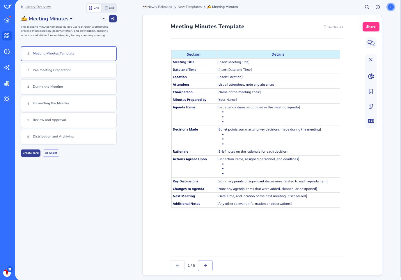 Meeting Minutes Templates in Whale