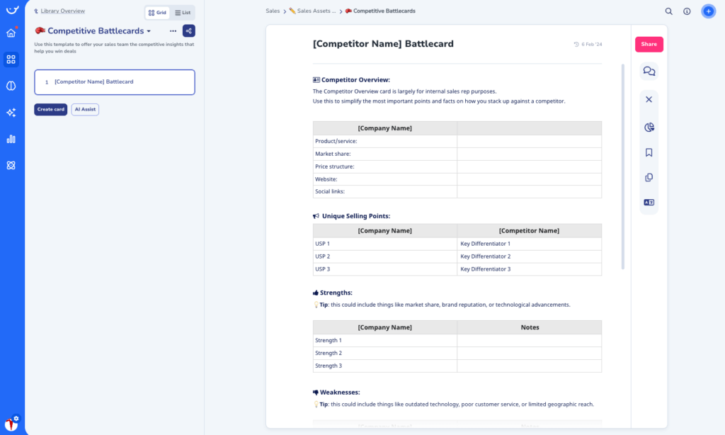 Competitor Battlecard Template in Whale