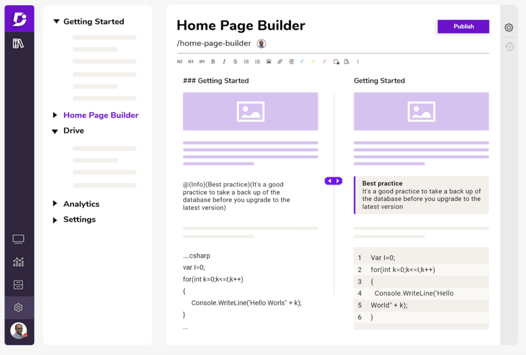 A screenshot of the home page builder for standard operating procedure software.