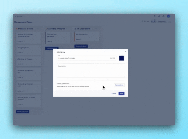 A screen displaying a list of items with a blue background for easy access to pertinent knowledge and documentation.