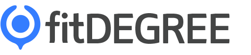 Logo of fitDEGREE featuring a blue circular symbol on the left and the brand name in black text on the right, ideal for organizations focusing on employee training and onboarding.