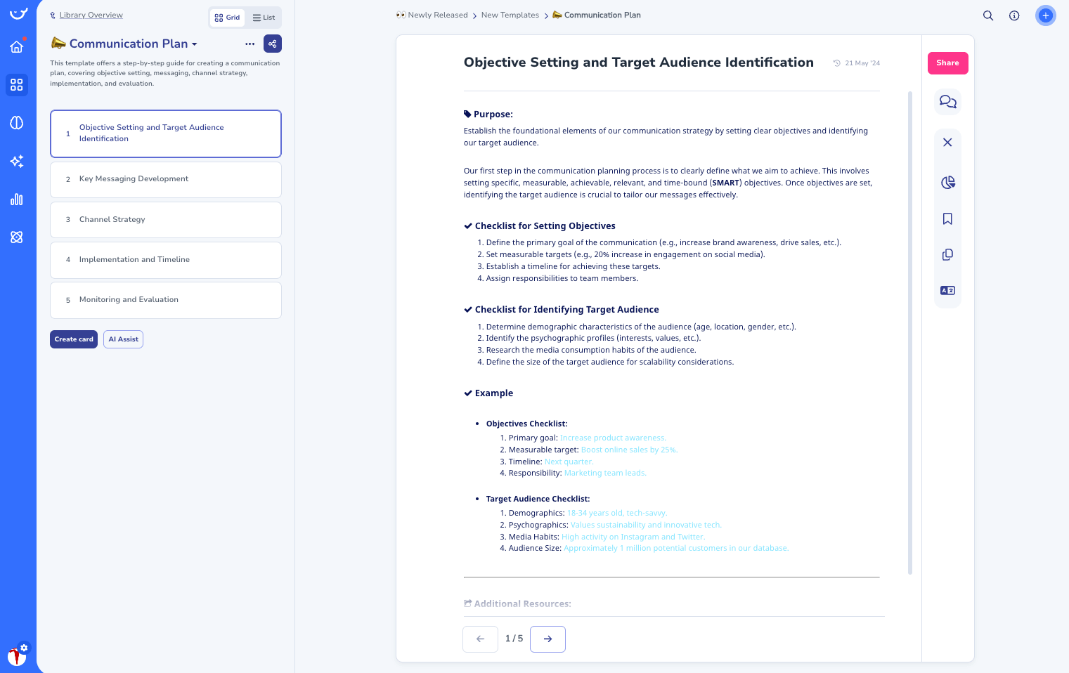 Communication Plan Template in Whale