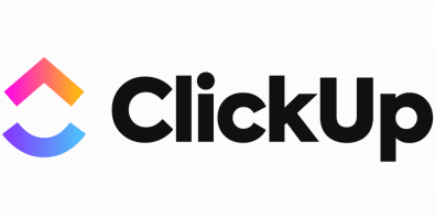 The ClickUp logo features a stylized, multicolored arrow pointing upwards on the left and the word "ClickUp" in black text on the right, signifying progress and growth ideal for onboarding and employee training.